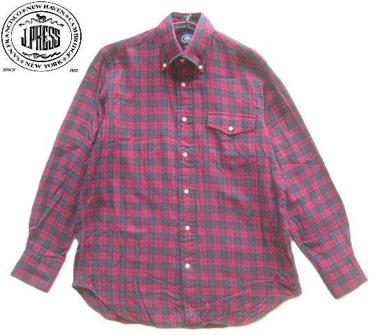 美品!!ジェイプレス J.PRESS*フラップポケット付き チェック柄ボタンダウンシャツ L 赤×緑×黒 Y2K アーカイブ拍卖