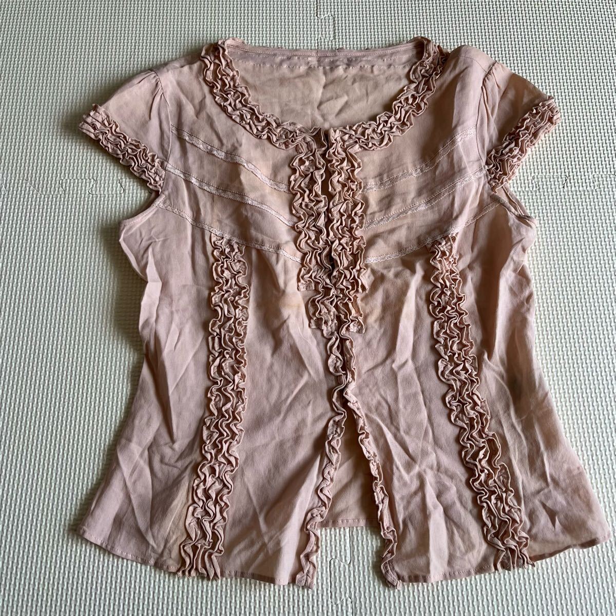 ☆④FRANKOFERRARO フランコフェラーロ ブラウス トップス レース フリル ピンク サイズ2拍卖