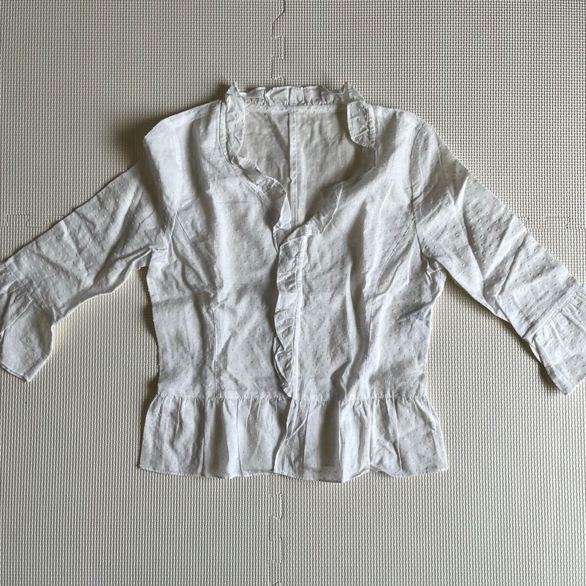 ☆④FRANKOFERRARO フランコフェラーロ 白 ホワイト ブラウス シャツ フリル ドット 七分袖 サイズ2拍卖