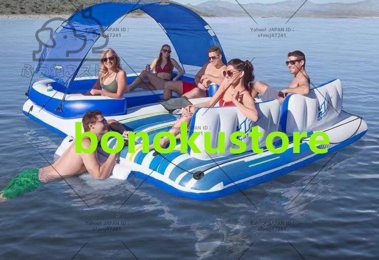 浮かぶ船 浮き輪 大人 フローティングラウンジ 方形浮遊ハウス 空気入れ 浮輪 水遊び 水あそび 6-8人乗り拍卖