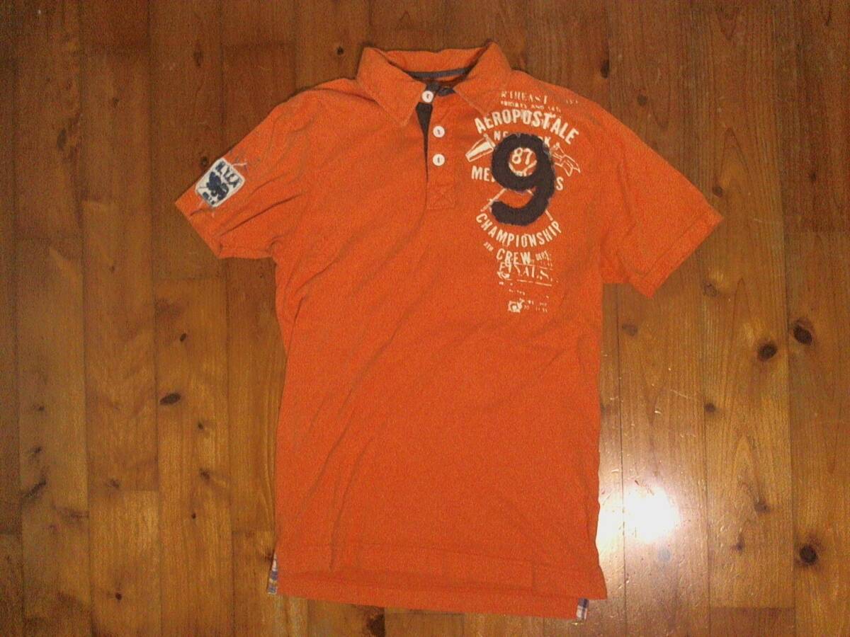 ☆色落ち☆エアポステール☆AEROPOSTALE★コットン半袖ポロシャツ ハーフボタンシャツ XS/TP オレンジ拍卖