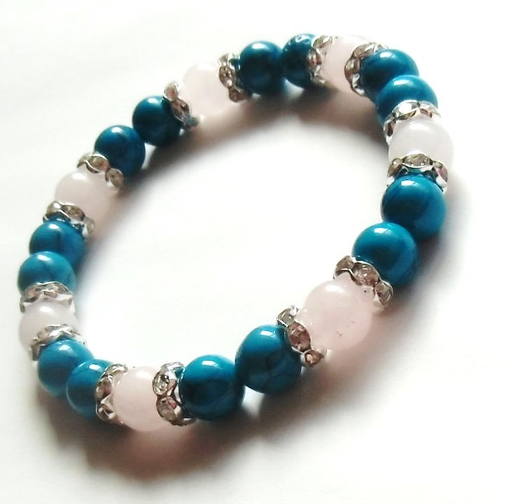 七芒星 不可能を可能へ 復縁 婚活 恋愛成熟 願いを叶える ターコイズ ローズクォーツ 8mm 天然石 パワーストーン ブレスレット拍卖