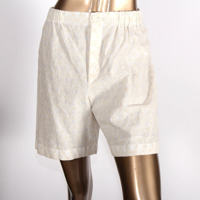 グッチ GUCCI エンブロイダリー コットン ショート パンツ オフホワイト 627841 ZAERJ 9200 38サイズハーフパンツボトムスモノグラムGGWG拍卖