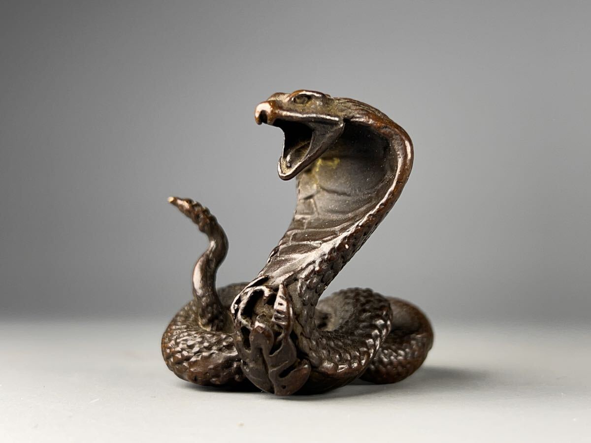 古美術 古銅 蛇 ヘビ 置物 小型 コレクション 茶道具拍卖