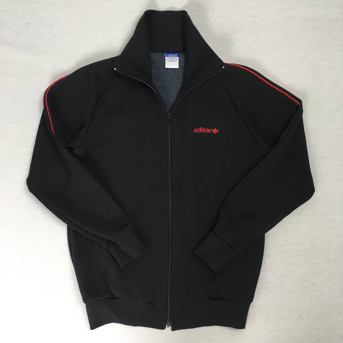 【70s】adidas アディダス トラックトップ ジャケット 西ドイツタグ 70年代 ブラック/レッド デサント製拍卖