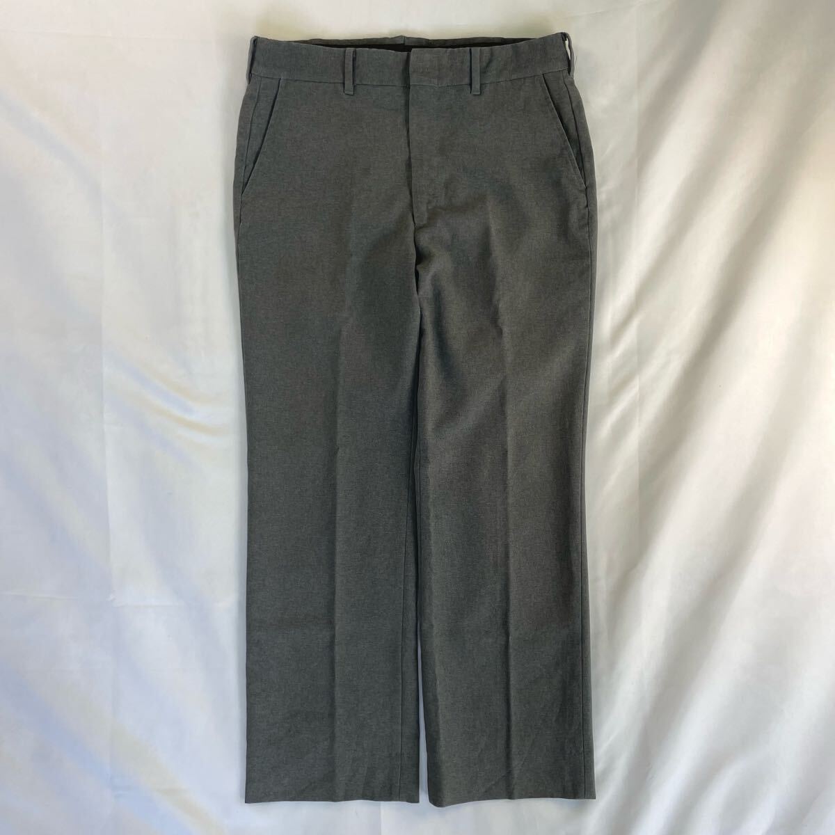 US Vintage アメリカ製 60-70s Unknown ノータック 霜降り グレー レトロ タロン TALON ワイド ワーク デザインスラックス トラウザーズ拍卖