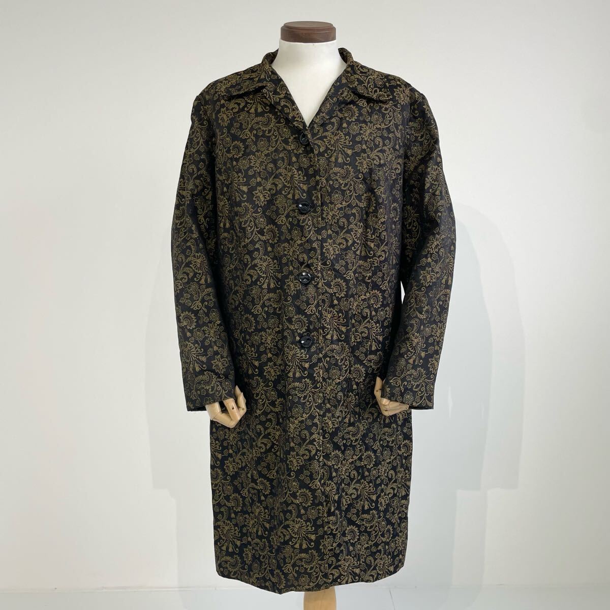 US Vintage 90s NY COLLECTION レーヨン混 刺繍 シノワズリ アジアン 民族 エスニック ボタニカル アート 総柄 ロング スプリングコート拍卖