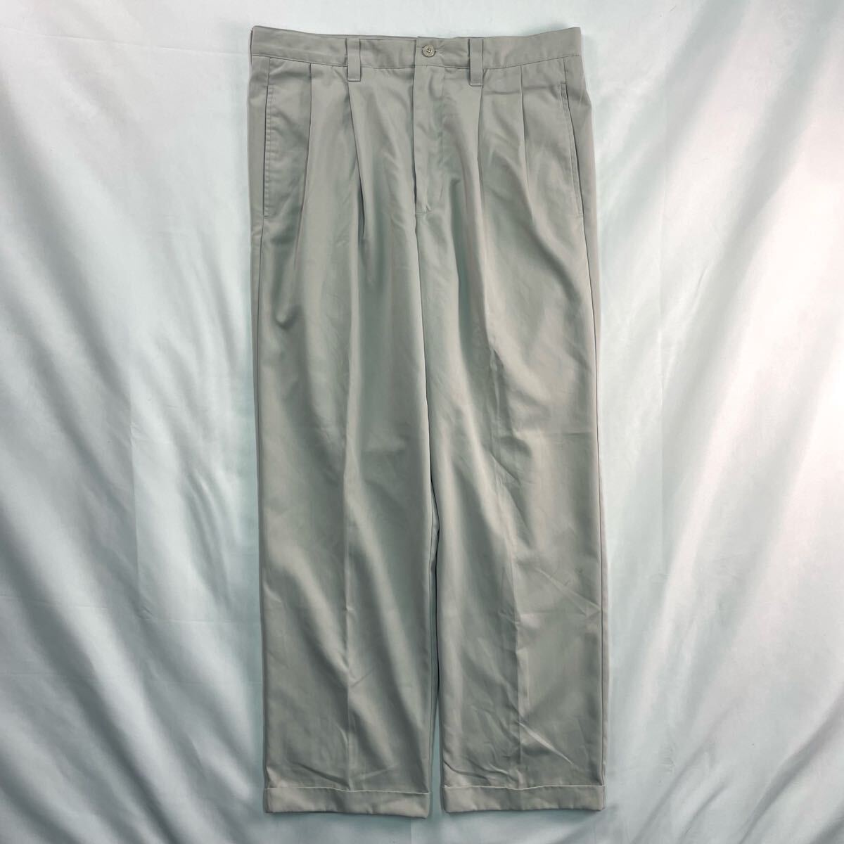 US Vintage 00s Dockers コットン ポリエステル ツイル ツータック ドレープ とろみ ベージュ カーキ ワイド チノ スラックス トラウザーズ拍卖