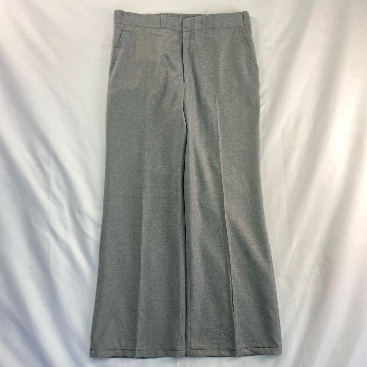 US Vintage 70-80s Unknown ウール ノータック グレー lightning zip フレア ブーツカット ベルボトム ワイド スラックス トラウザーズ拍卖