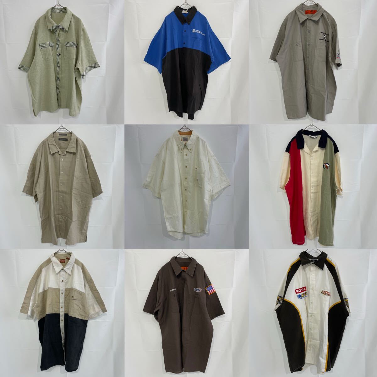 古着 ワーク 刺繍 ワッペン 半袖シャツ S/S Shirt XL 2XLサイズ 9枚 まとめ売り 卸売り USA EURO アメリカ ユーロ ビンテージヴィンテージ 拍卖