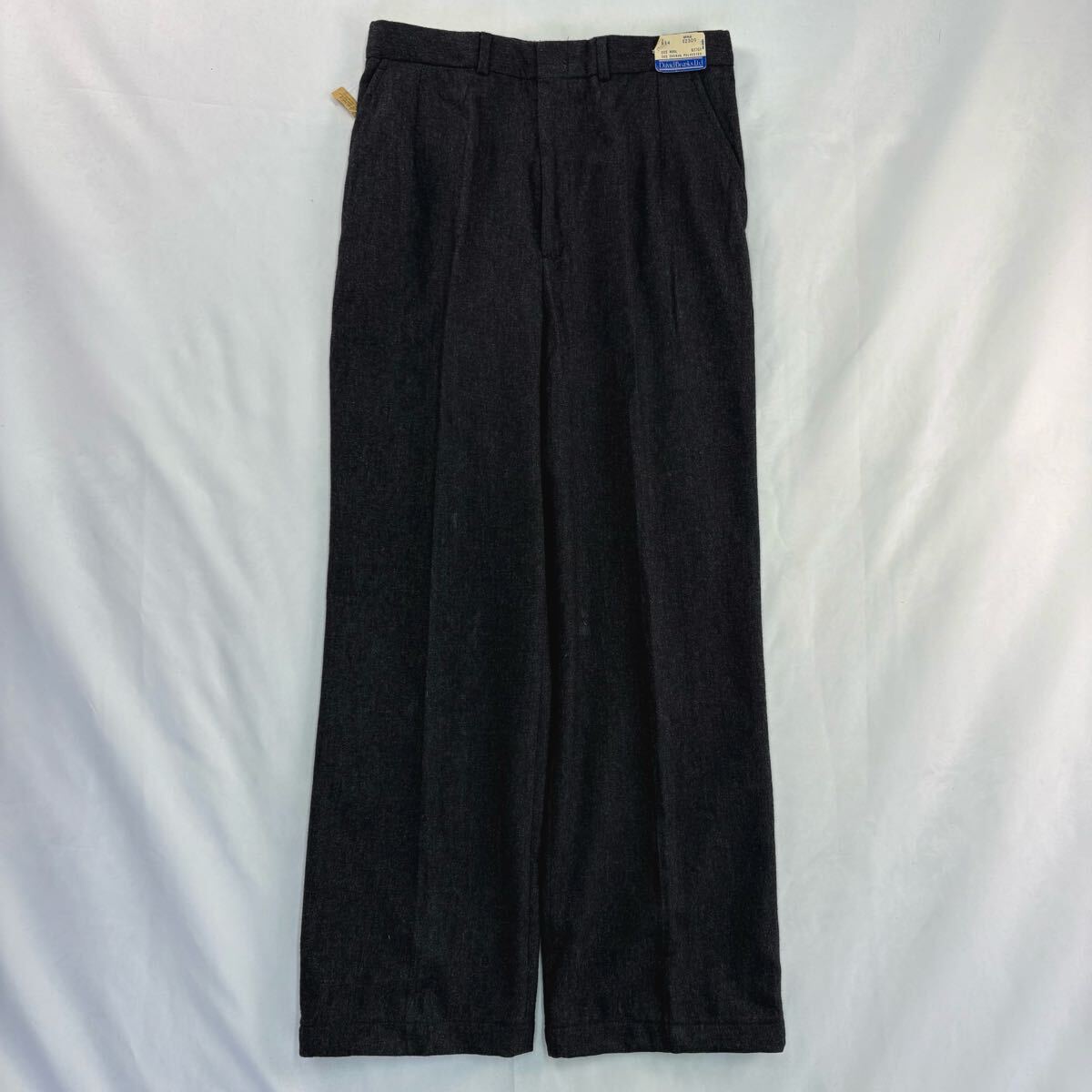 US Vintage デッドストック 80s David Brooks ウール ノータック カスリ 霜降り ロケットタロン ブラック ドレス スラックス トラウザーズ拍卖