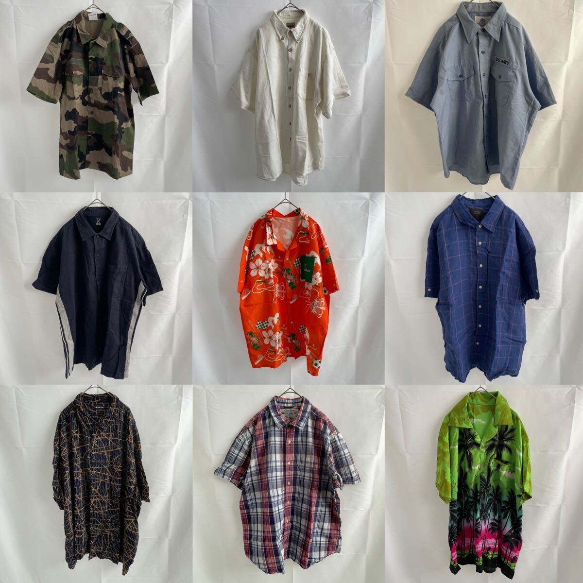 US・EUROブランドミックス 古着 総柄 半袖シャツ s/s shirt 9枚 Lサイズ まとめ売り 卸売り アメリカ ユーロ ビンテージ ヴィンテージ 拍卖