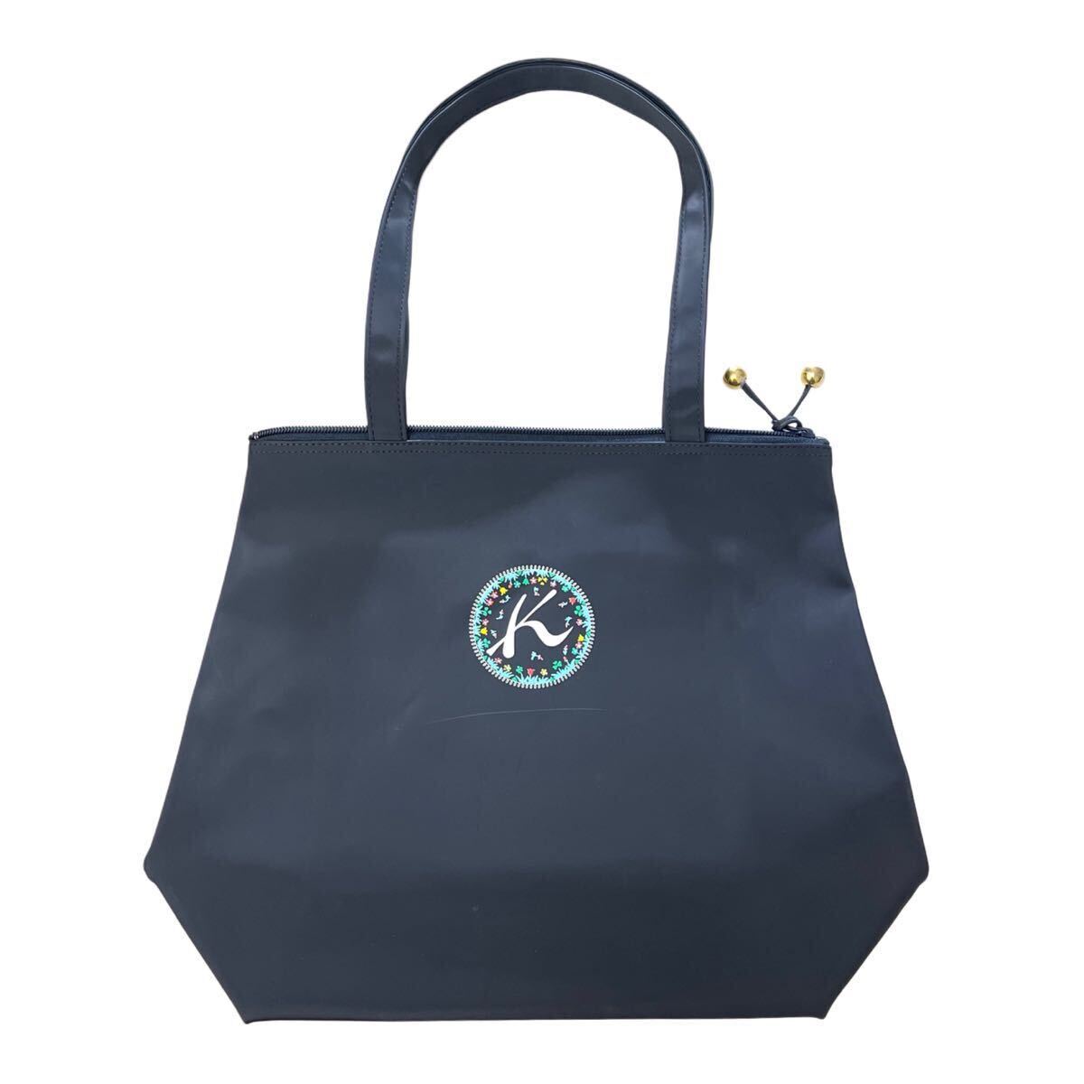 Kitamura キタムラ ナイロン トートバッグ 花柄ロゴ 中敷き付き ネイビー拍卖