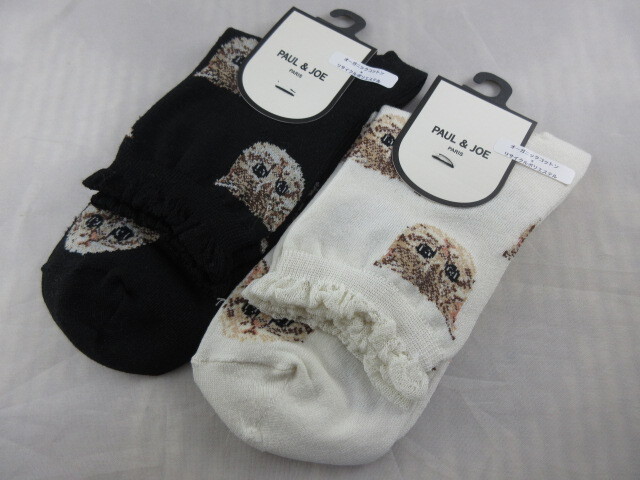 新品即決!■ポール&ジョー カジュアル靴下 2足 かわいい猫柄 全面猫 23-25 定価2640円 レディース/婦人 猫好きの方に!②拍卖