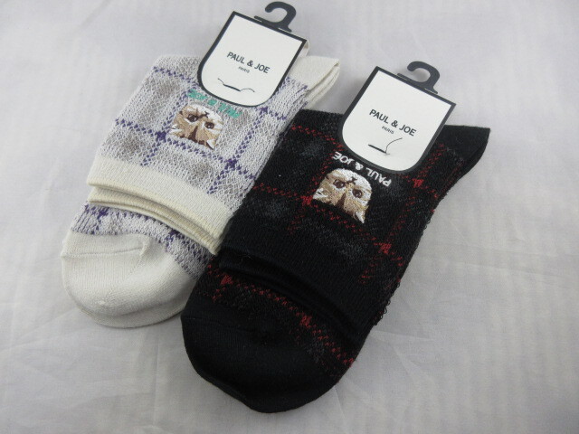 新品即決!■秋冬 ポール&ジョー カジュアル靴下 2足 毛混 猫柄 23-25 定価2860円 レディース/婦人 猫好きの方に!③拍卖