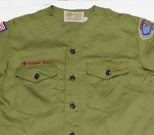 SS97ボーイスカウトアメリカBSAアメリカ古着アメリカ製パッチ付きシャツ70’Sビンテージ半袖シャツ緑系シャツワンピース/カスタム/パジャマ拍卖