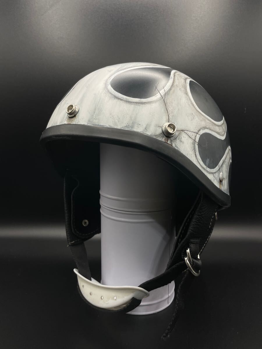 ビンテージ風 アメリカン ファイアーパターン ハーフ ヘルメット エイジング ダメージ加工 クラック Lサイズ バイク用 半帽拍卖