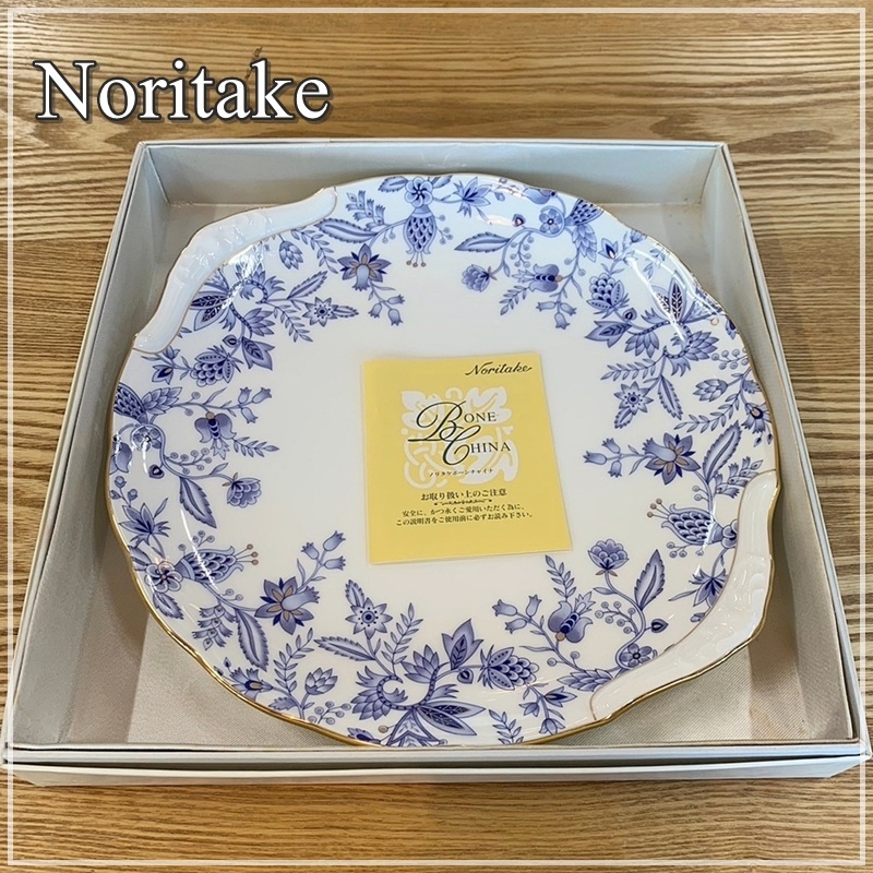 【福岡】Noritake ノリタケ パーティープレート ブルーソレンティーノ ボーンチャイナ 大皿 ケーキプレート 耳付き 箱付き【RU0822-4】拍卖