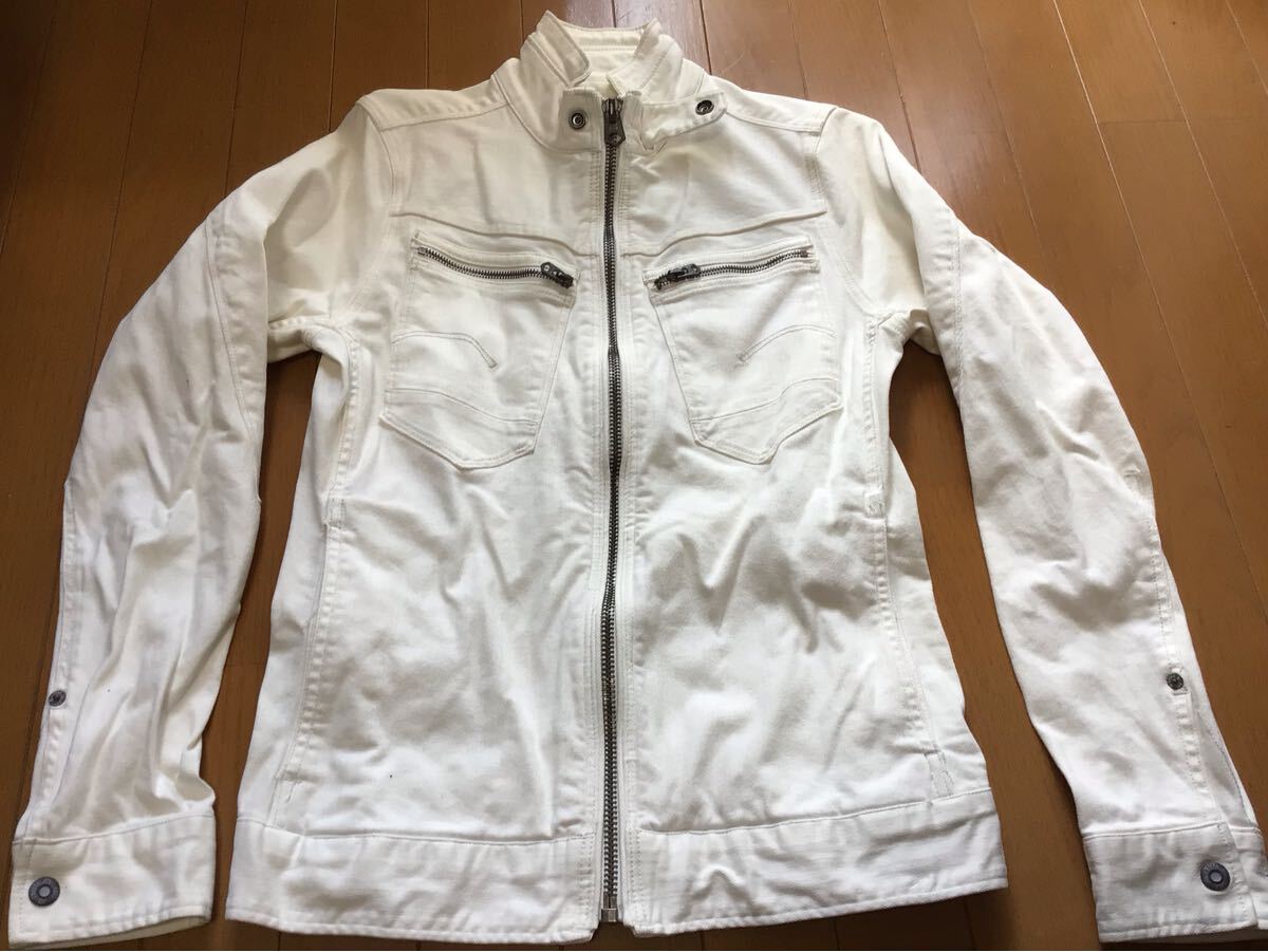 ジースターロウ G-STR RAW オリジナル ORIGINAL DENIM ホワイトデニム シングル ライダース S ジャケット拍卖