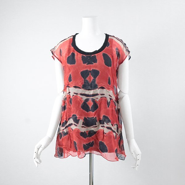DIANE von FURSTENBERG シアー Aライン チュニック 赤/黒 サイズ2 ◆ 総柄 シフォン ブラウス ダイアンフォンファステンバーグ◆G041拍卖