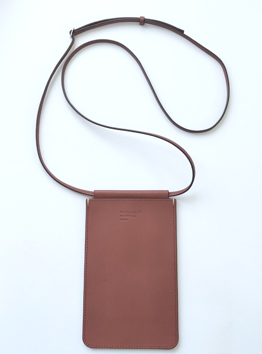 a 未使用品 マーガレットハウエルアイデア スマホショルダー レザー ショルダーバッグ レザー 牛革 レッド系 MARGARET HOWELL idea拍卖