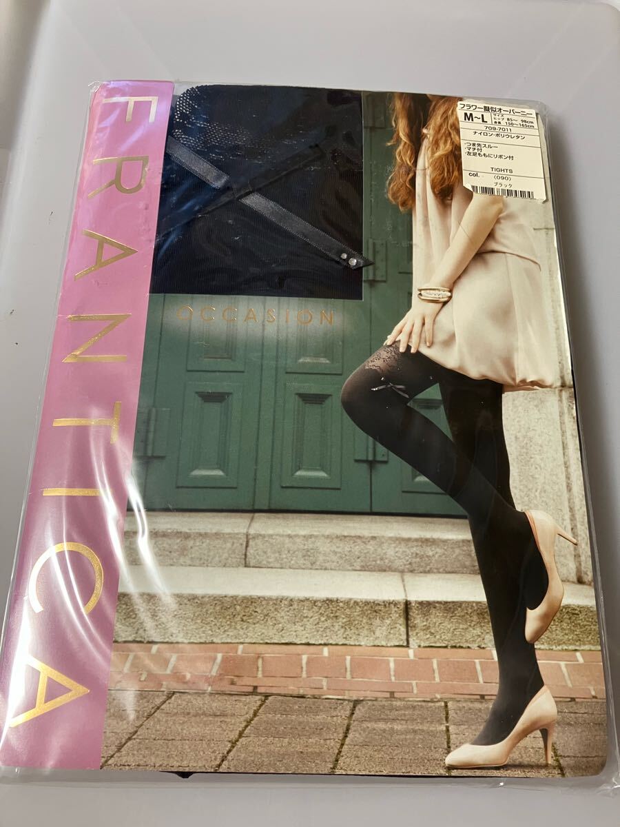 【送料無料】 福助 frantica occasion フラワー擬似オーバーニー タイツ ブラック fukuske tights 黒 柄 デザイン 拍卖