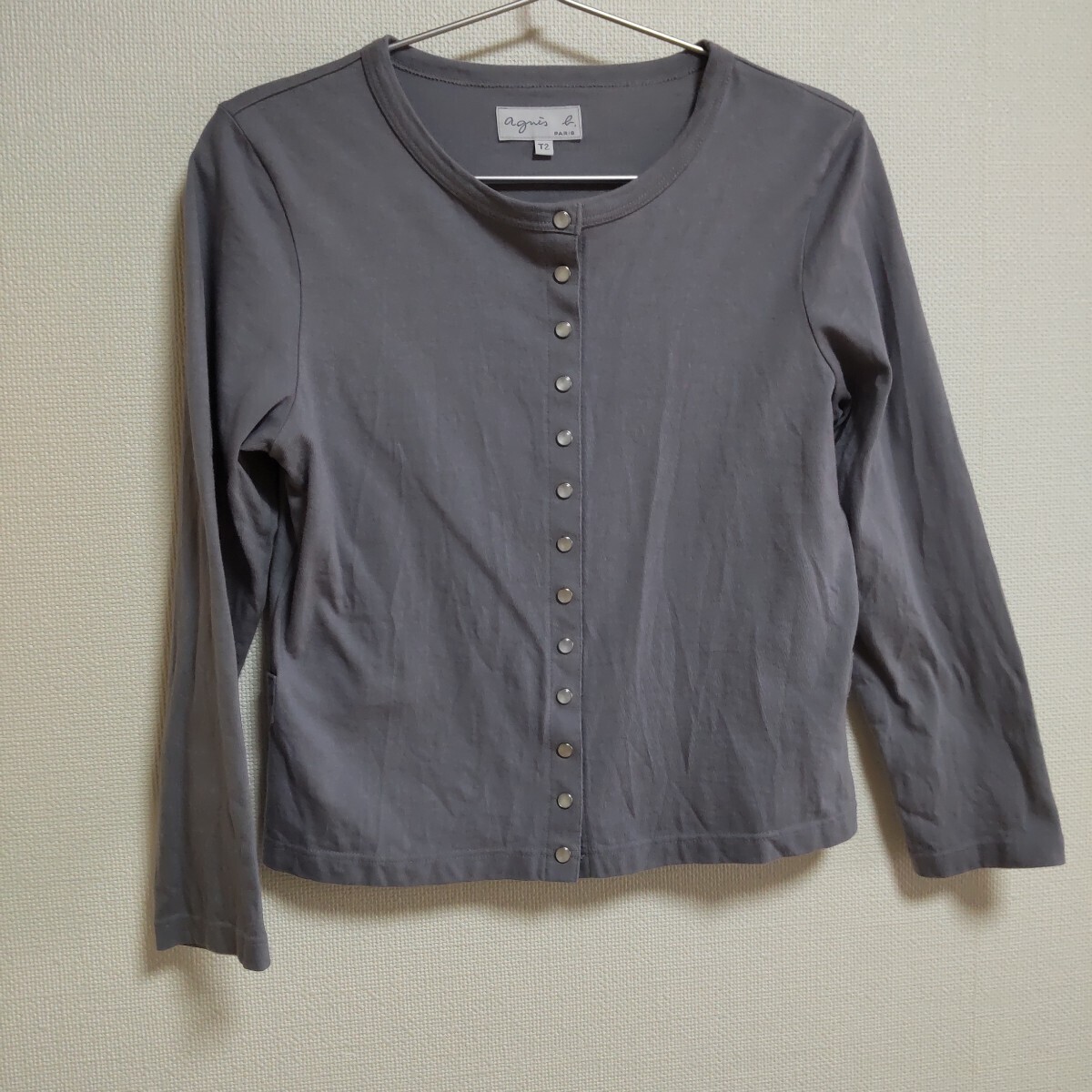 アニエスベー カーディガンプレッション スナップ グレー T2 中古拍卖