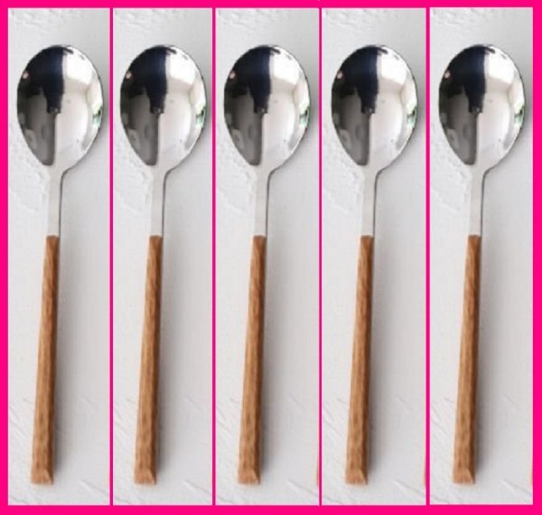 【送料無料:クチポール風:スプーン:5本】★21cm:おしゃれな!!! 温かみのある 木目調★ブラウン:ディナー スプーン:カトラリー拍卖