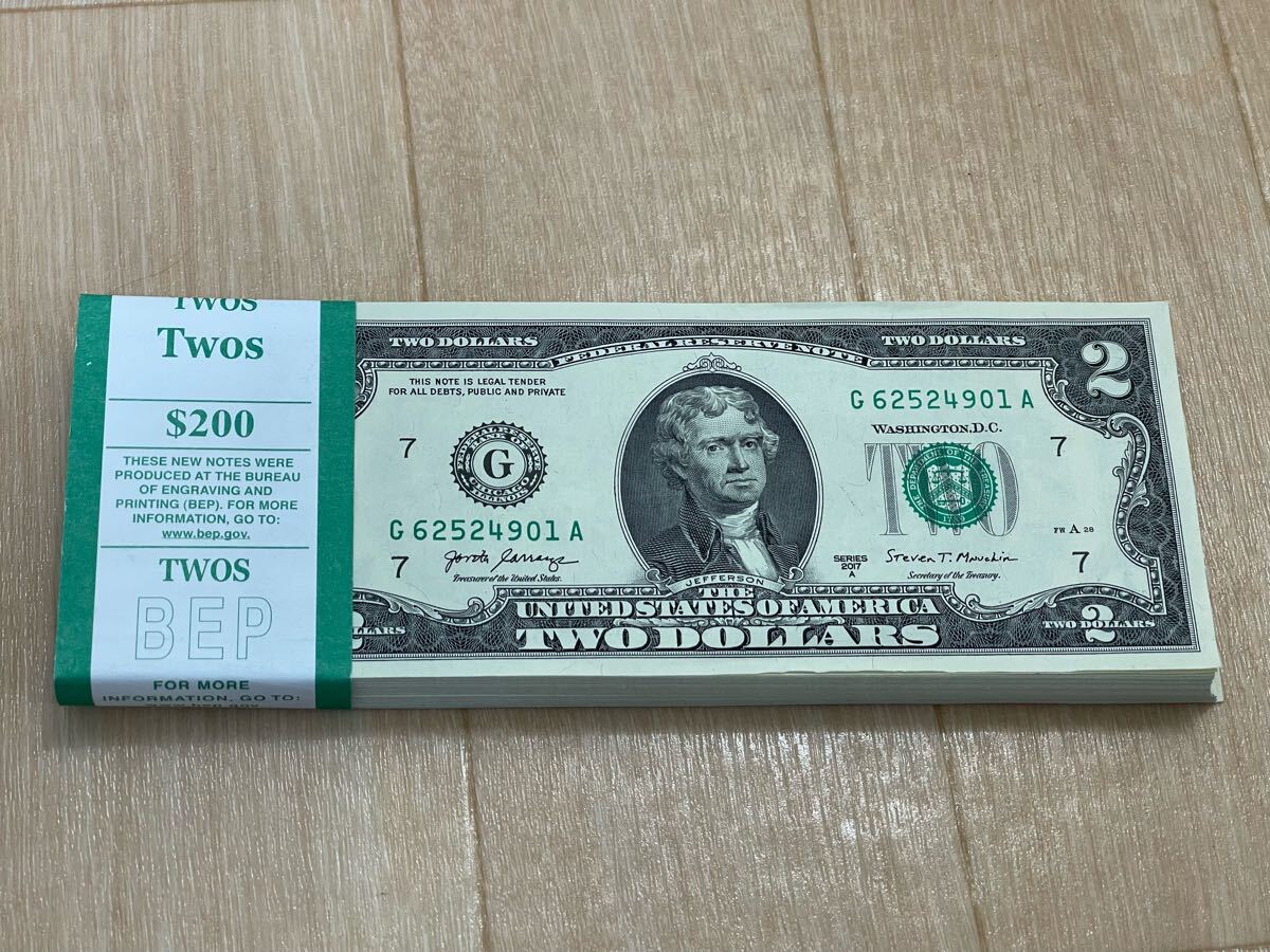 2ドル 紙幣 希少な連番 100枚 新札拍卖