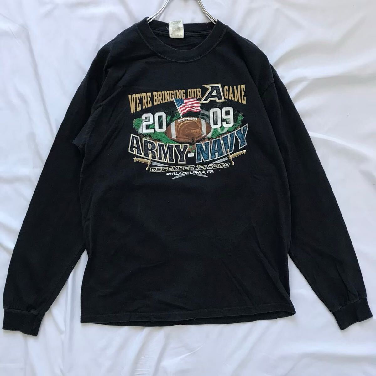 hanesアメリカフットボールプリント入りロングTシャツ拍卖