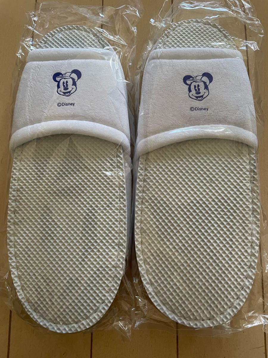 新品未開封非売品アンバサダーホテルアメニティ ルームスリッパ 使い捨てスリッパ ミッキー ディズニーリゾート 簡易2足セットタオル生地拍卖
