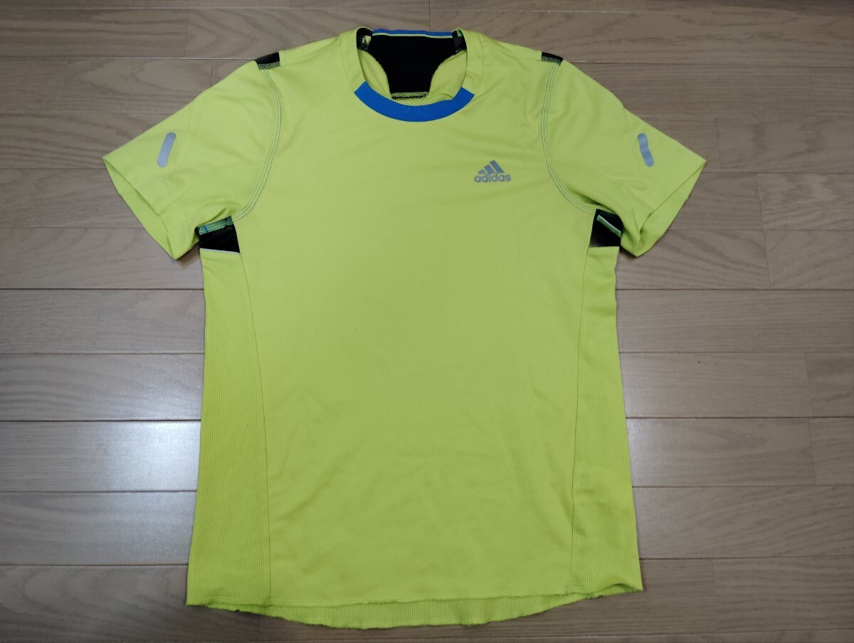 高性能アイテム adidasアディダス 【CLIMAーCOOLストレッチ メッシュ切り替えシャツ】◆Мサイズ ネオンイエロー拍卖