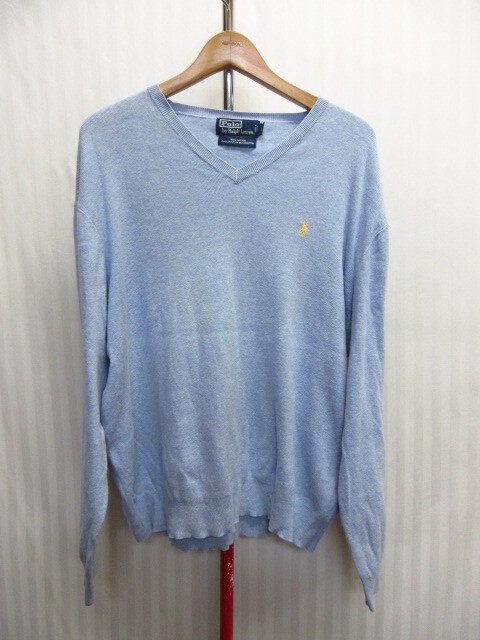 ラルフローレン ニットカットソー メンズLL XL ロゴ刺繍コットンセーター コットンニット ブルーニット 長袖カットソー 04222拍卖