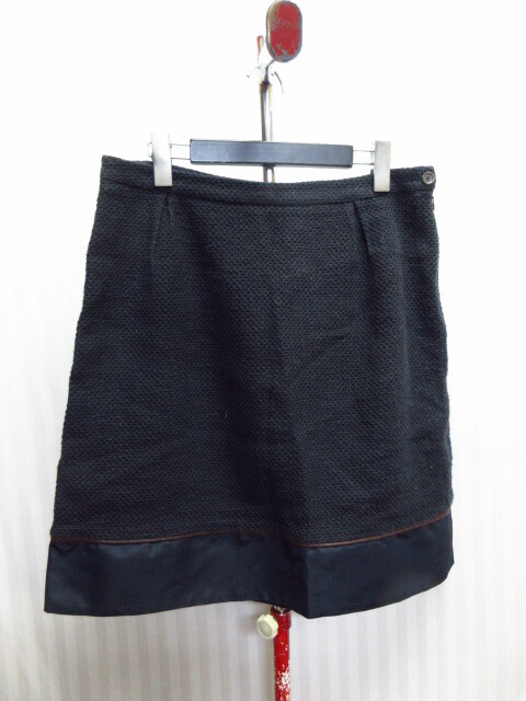 Celine セリーヌ フランス製 リアルレザーライン使用シルクスカート SIZE40 紺 コットンスカート ミニスカート ボトムス 04243拍卖