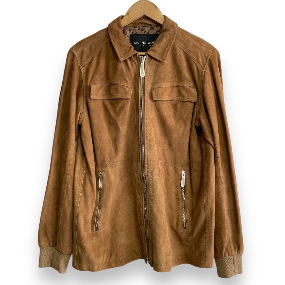 美品 HUNTING WORLD ハンティングワールド ゴートスエードレザー ジップアップ ジャケット ブルゾン キャメル拍卖