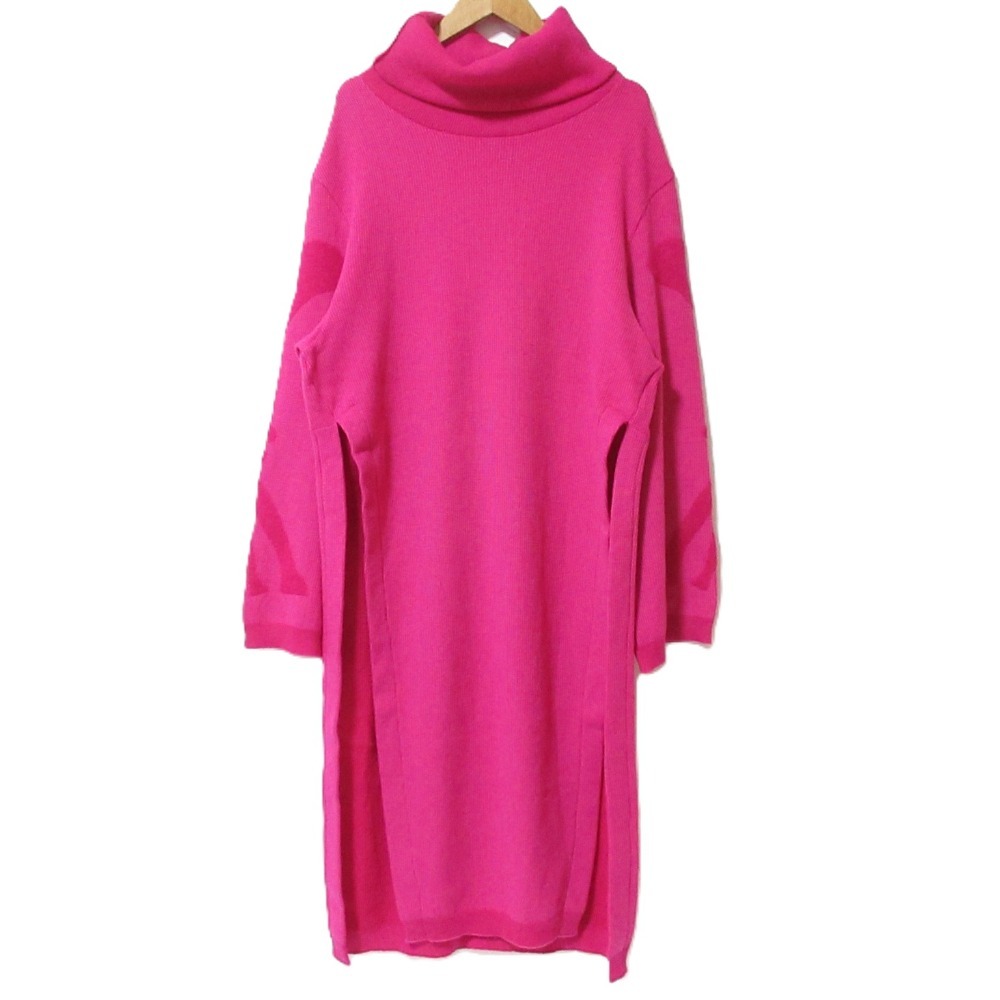 美品 LIMI feu Yohji Yamamoto リミフゥ ヨウジヤマモト タートルネック 長袖 サイドスリット ニットワンピース LC-T67-930 S ピンク拍卖