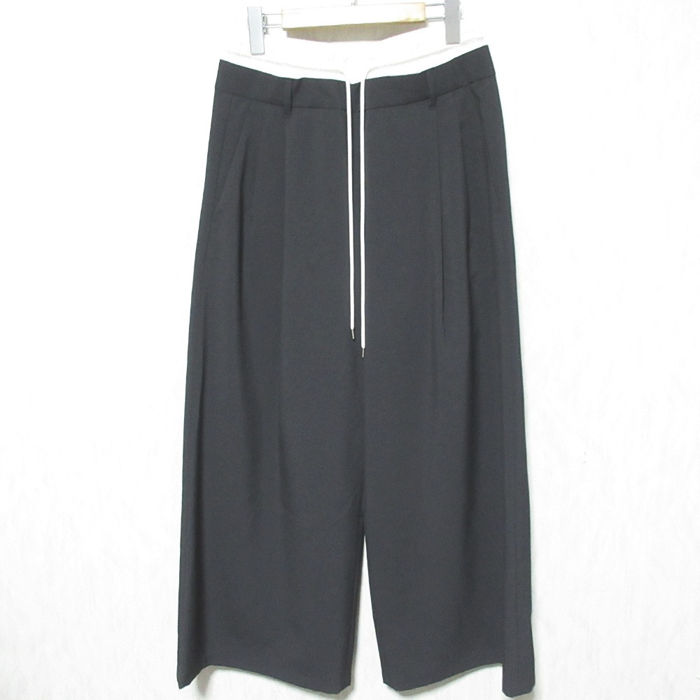 美品 24AW MARW マルゥ ユナイテッドアローズ WEB限定 ドロスト レイヤード パンツ ワイド スラックス 9114-604-0061 38 ブラック拍卖