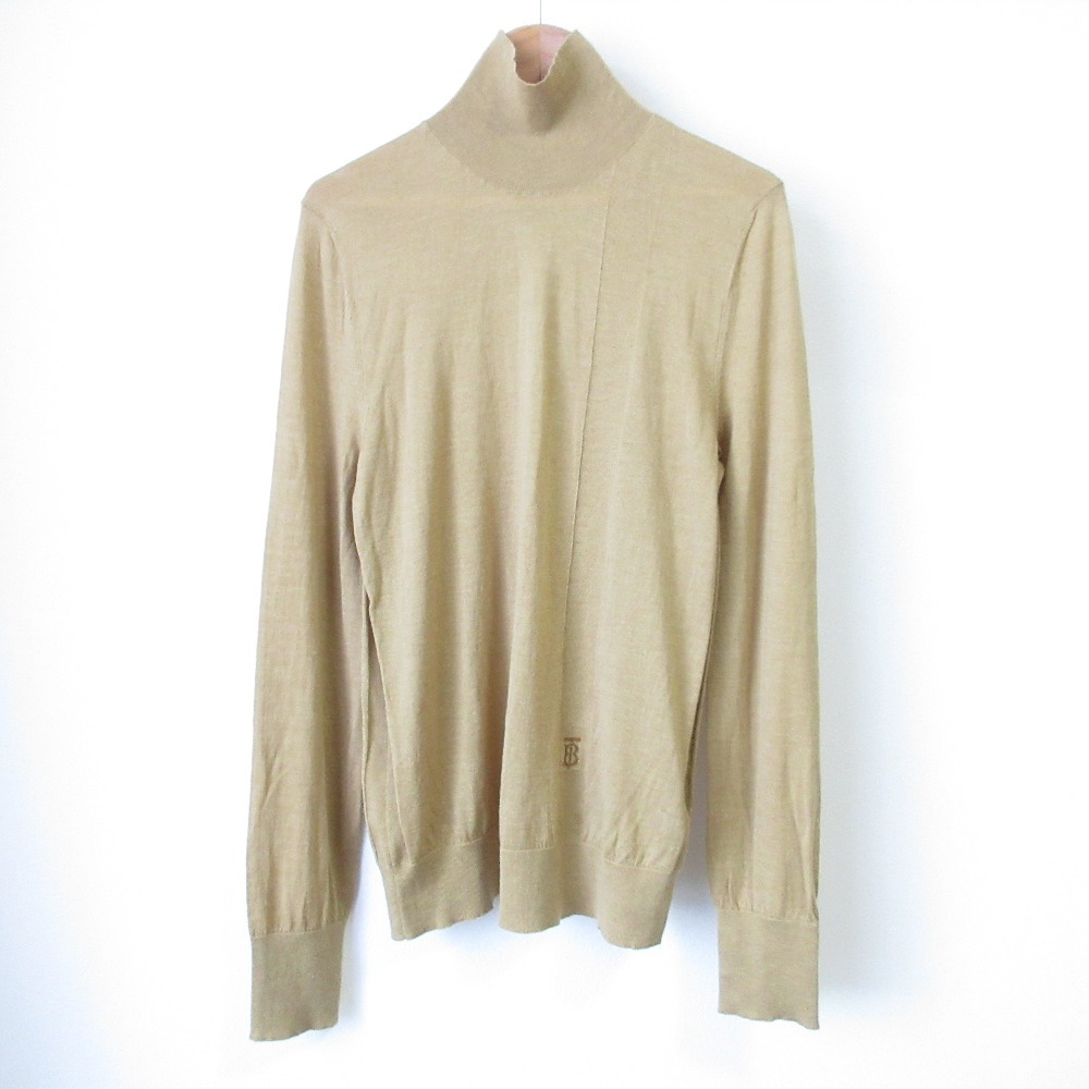 良品 BURBERRY バーバリー カシミヤ シルクブレンド ロングスリーブ ハイネックニット セーター M キャメル拍卖