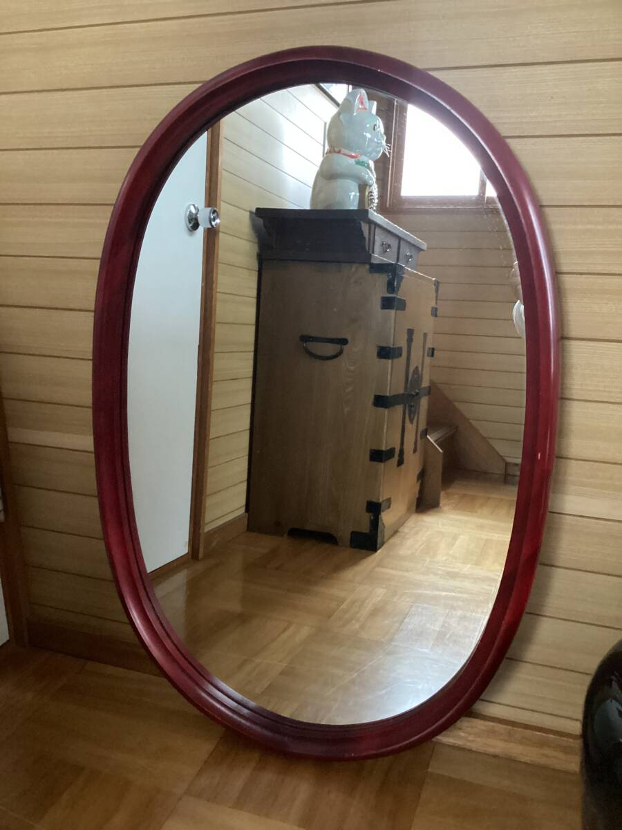 ◎オーバル ウォールミラー◎特大90cm 無垢材フレーム+クリアミラー 壁掛け鏡●milino拍卖