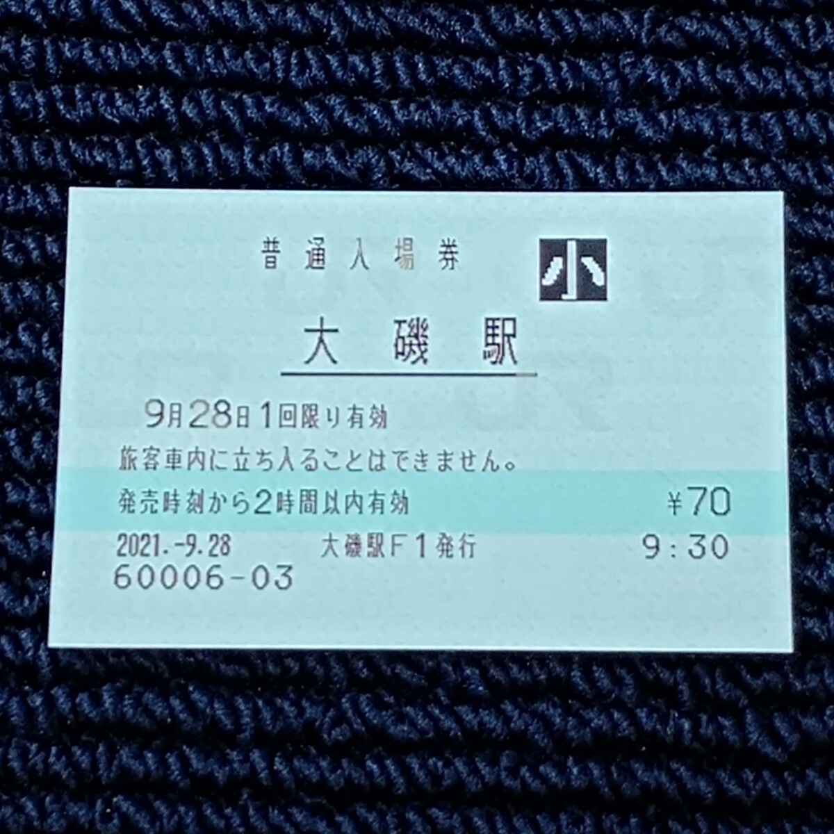 東海道本線 大磯駅 普通入場券(みどりの窓口営業最終日・出札窓口閉鎖)JR東日本拍卖