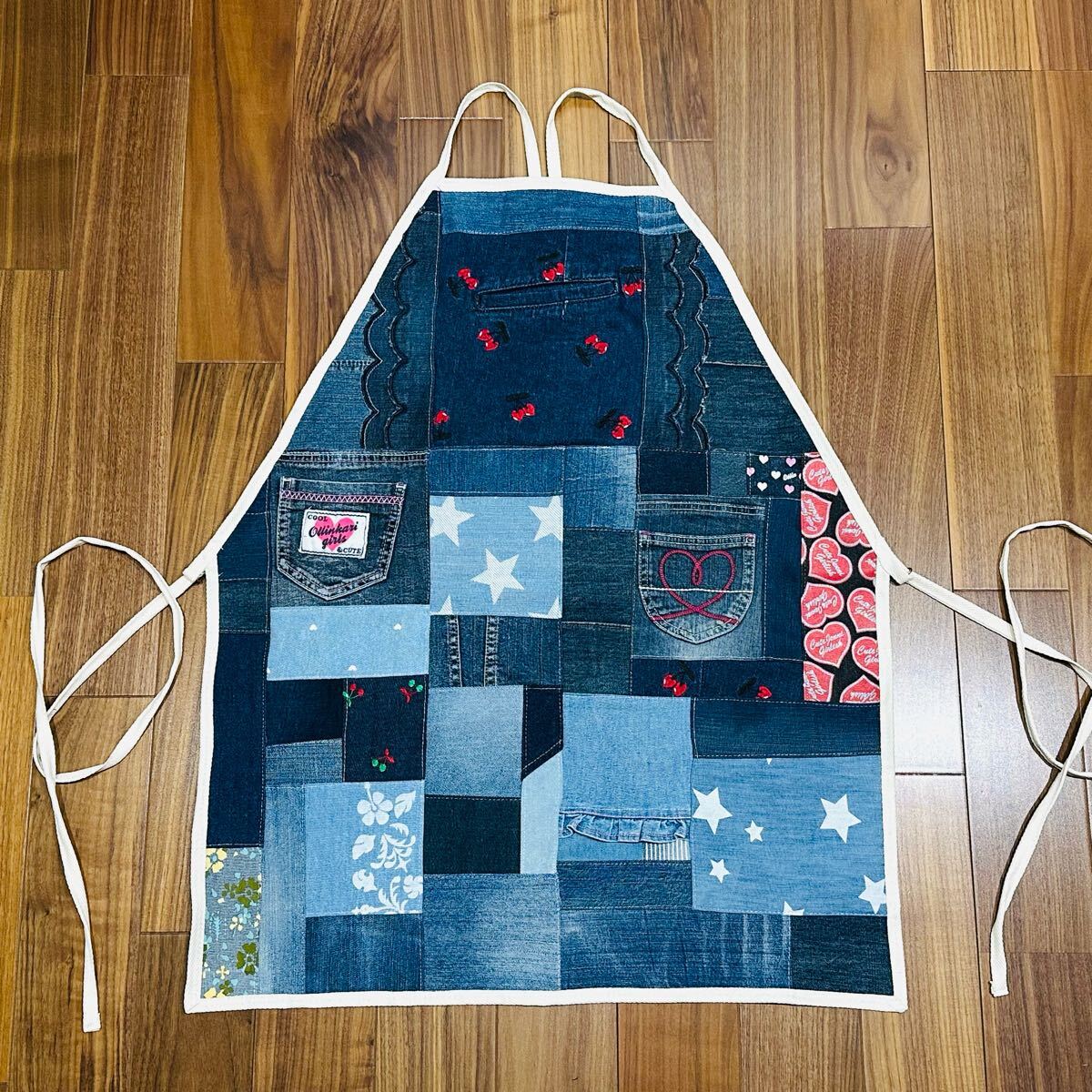 カラフルデニム★男女兼用★デニムリメイク★カフェエプロン キャンプ アウトドアにも! 大掃除 DIY拍卖