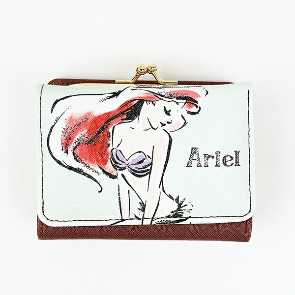 ディズニープリンセス アリエル 水彩タッチ柄三つ折りがま口財布 ミント Disney拍卖