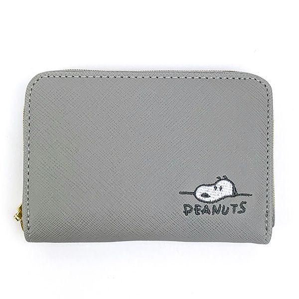 スヌーピー パス付きコインケース デスク刺繍 PEANUT コンパクトウォレット グレー マリモクラフト拍卖