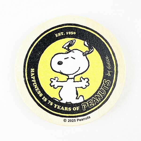 スヌーピー 丸型木のマグネット イエロー PEANUTS 75th SNOOPY 日本製拍卖