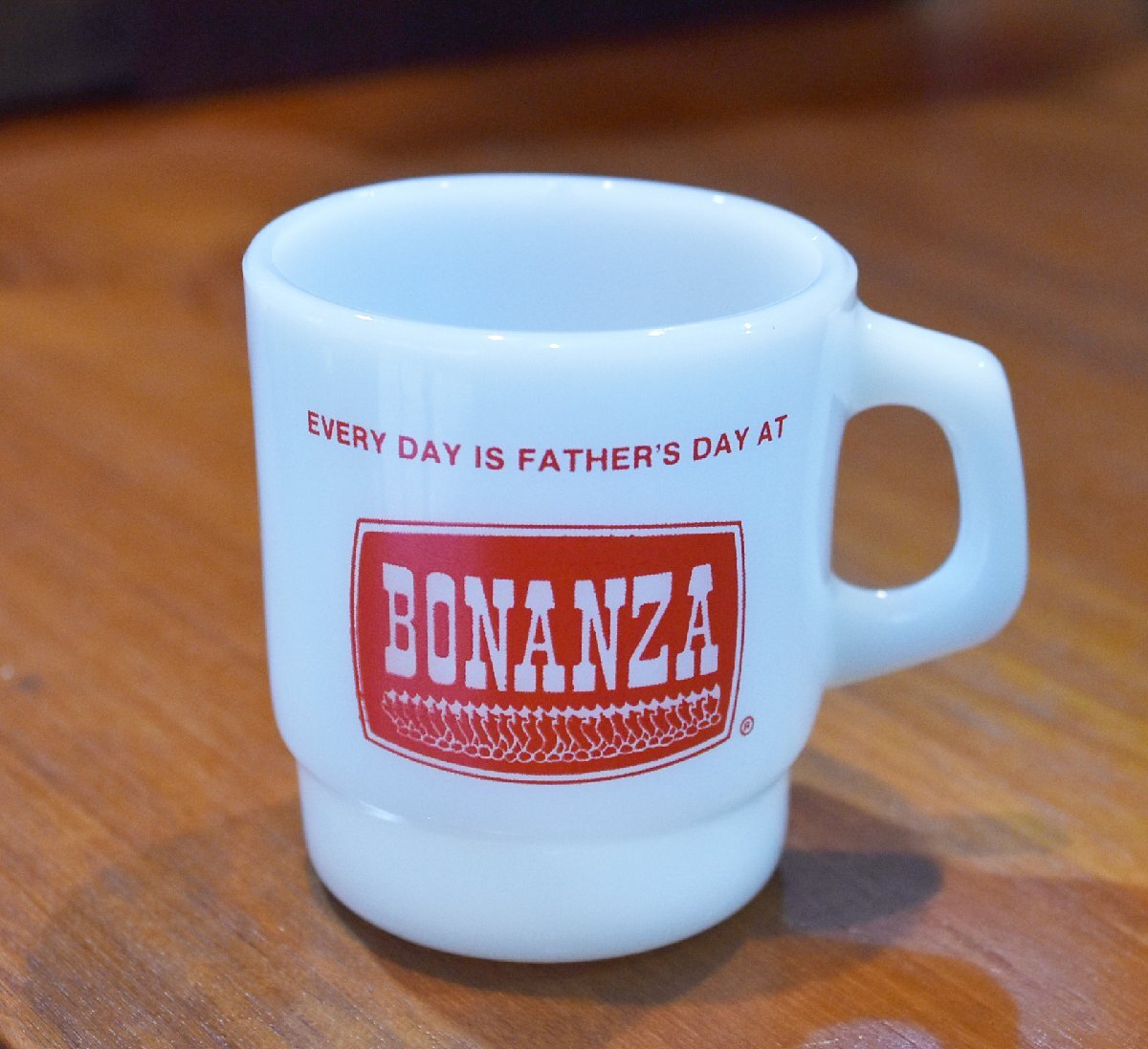 ビンテージ Fire King ファイヤーキング BONANZA 父の日 スタッキングマグ プリントマグ ミルクガラス マグカップ DJ0567-7-DJ06拍卖