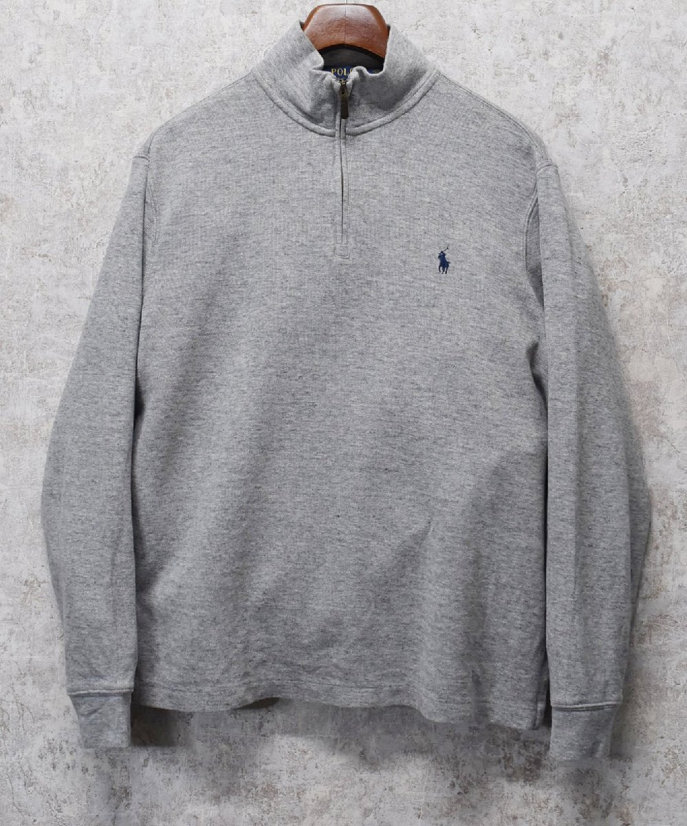 ビンテージ ポロラルフローレン POLO RALPH LAUREN グレー 無地 ハーフジップ コットンセーター M DJ0621-11-EC05 検 USA製 90's GAP拍卖