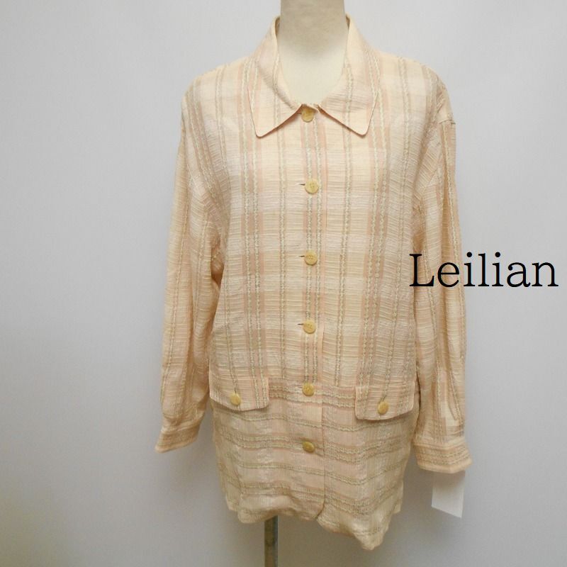 941428 Leilian レリアン ピンク系 チェック柄 長袖 シャツ ブラウス 11拍卖
