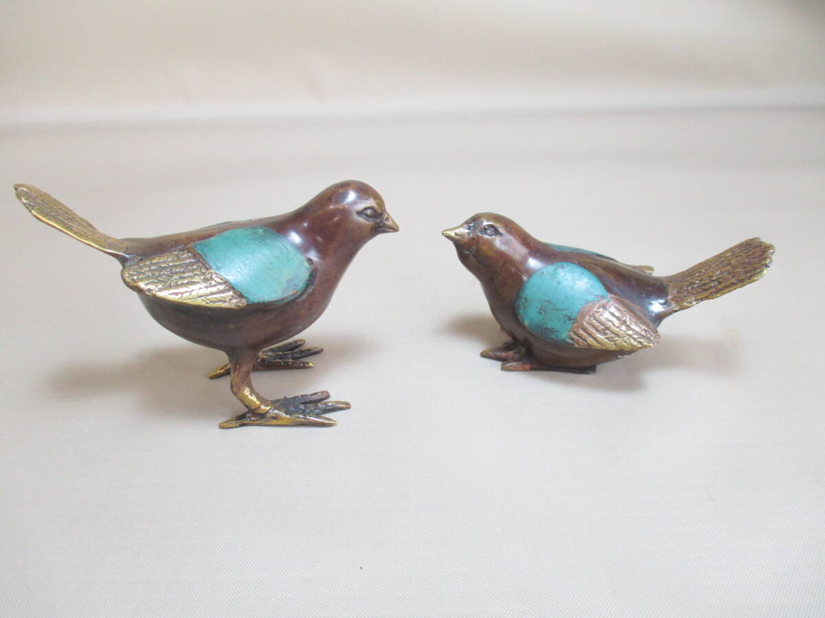 J041*金属工芸品* 小鳥置物 1対 /無銘 /中古古物ヴィンテージ 【送料込】拍卖