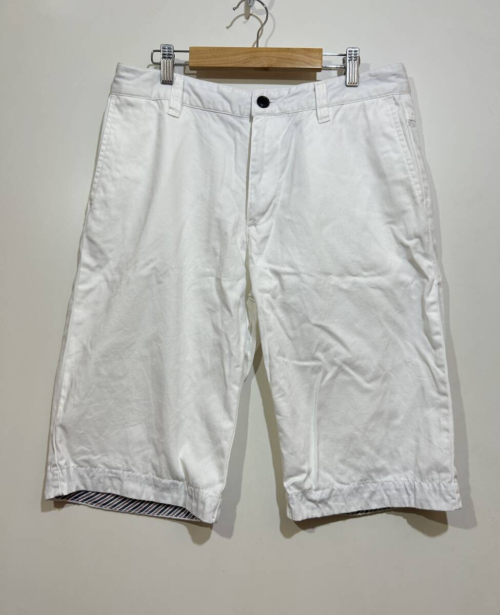 ★ VAN RED LABEL FOR RELAXING コットン ハーフパンツ ホワイト 白 ショーツ ウエスト85 ストライプ模様切替 ヴァンレッドレーベル 拍卖