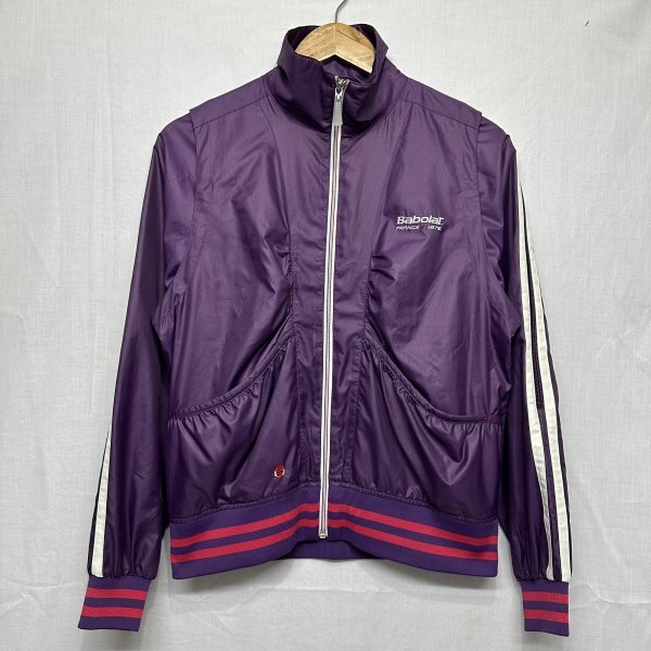 Babolat バボラ ロング スリーブ 長袖 フル ジップ アップ ジャケット L 紫 パープル ソフト テニス トレーニング ウエア b21395拍卖
